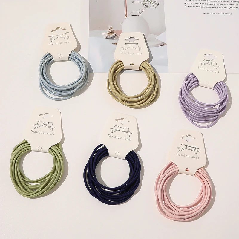 10Pcs 4.5cm Thin Hair Ties Gum Solid Nylon Rubber Band Rope Doll Hair Accessories Black Elastic Hair Bands for Baby Girls Gift