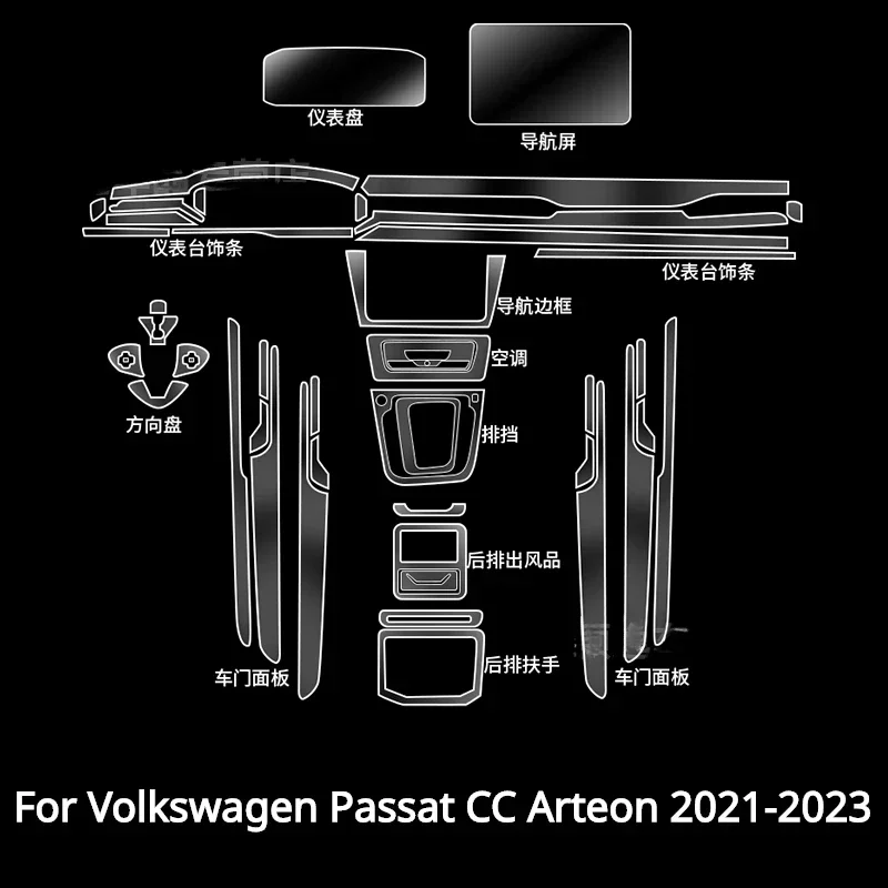 For Volkswagen Passat CC Arteon 2023 2022 Protective Film Gear Panel Center Console Car Interior TPU Transparent Anti-Scratch