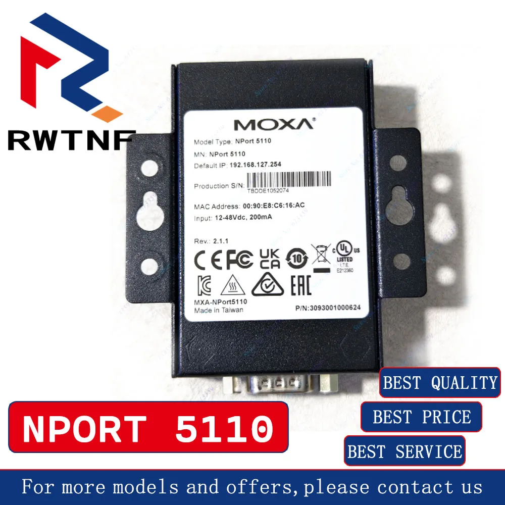 العلامة التجارية الجديدة الأصلية NPORT 5110 MOXA Mosha الخادم التسلسلي 1 منفذ 232 إلى منفذ الشبكة ، مخزون المستودعات الأصلي 100%