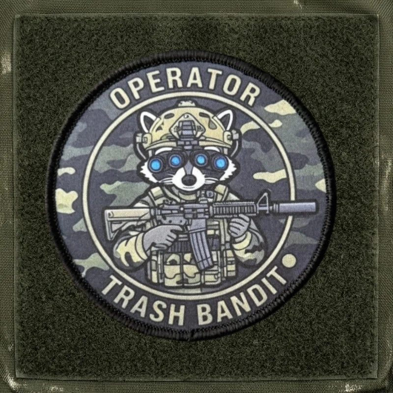 Operator Trash Bandit Raccoon Patch Printed Tactical Morale Badge Hook and Loop Backpack Clothing Accessory Sticker Armband