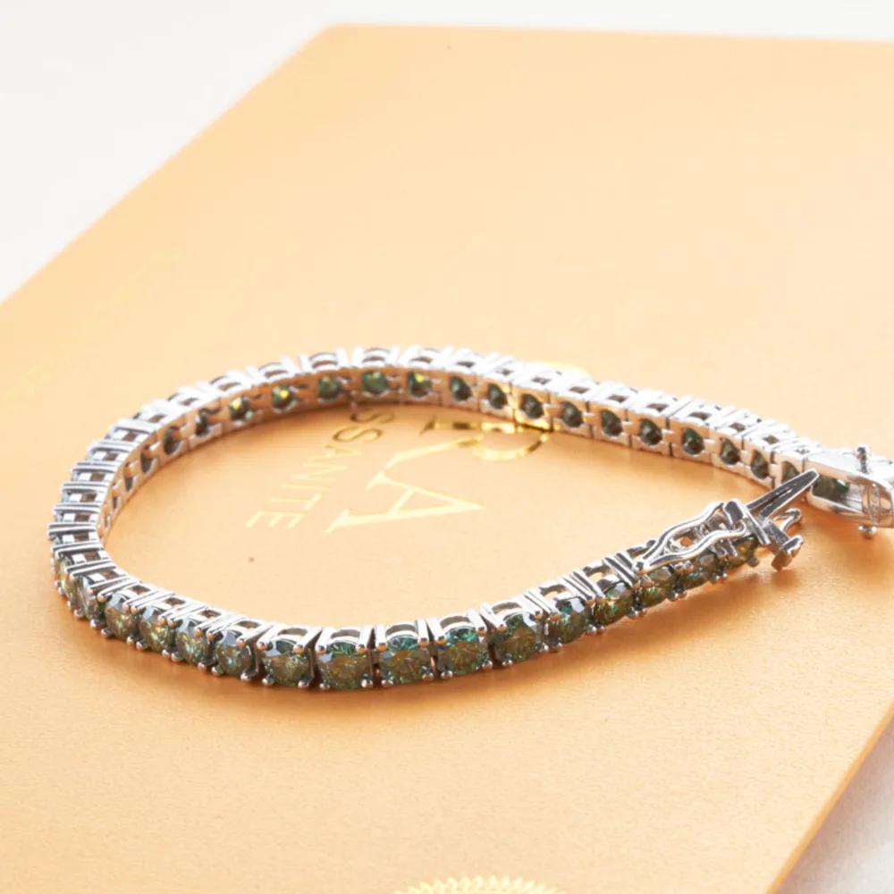 BIJOX STORY 3/4/5mm D Color Pass Diamond Tester GRC Round Cut White Gold Plated 925 Silver Moissanite Tennis Bracelet for Women