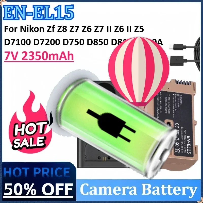 

7V 2350mAh 16.7Wh EN-EL15C EN-EL15 USB-C Camera Battery for Nikon Zf Z8 Z7 Z6 Z7 II Z6 II Z5 D7100 D7200 D750 D850 D810 D810A