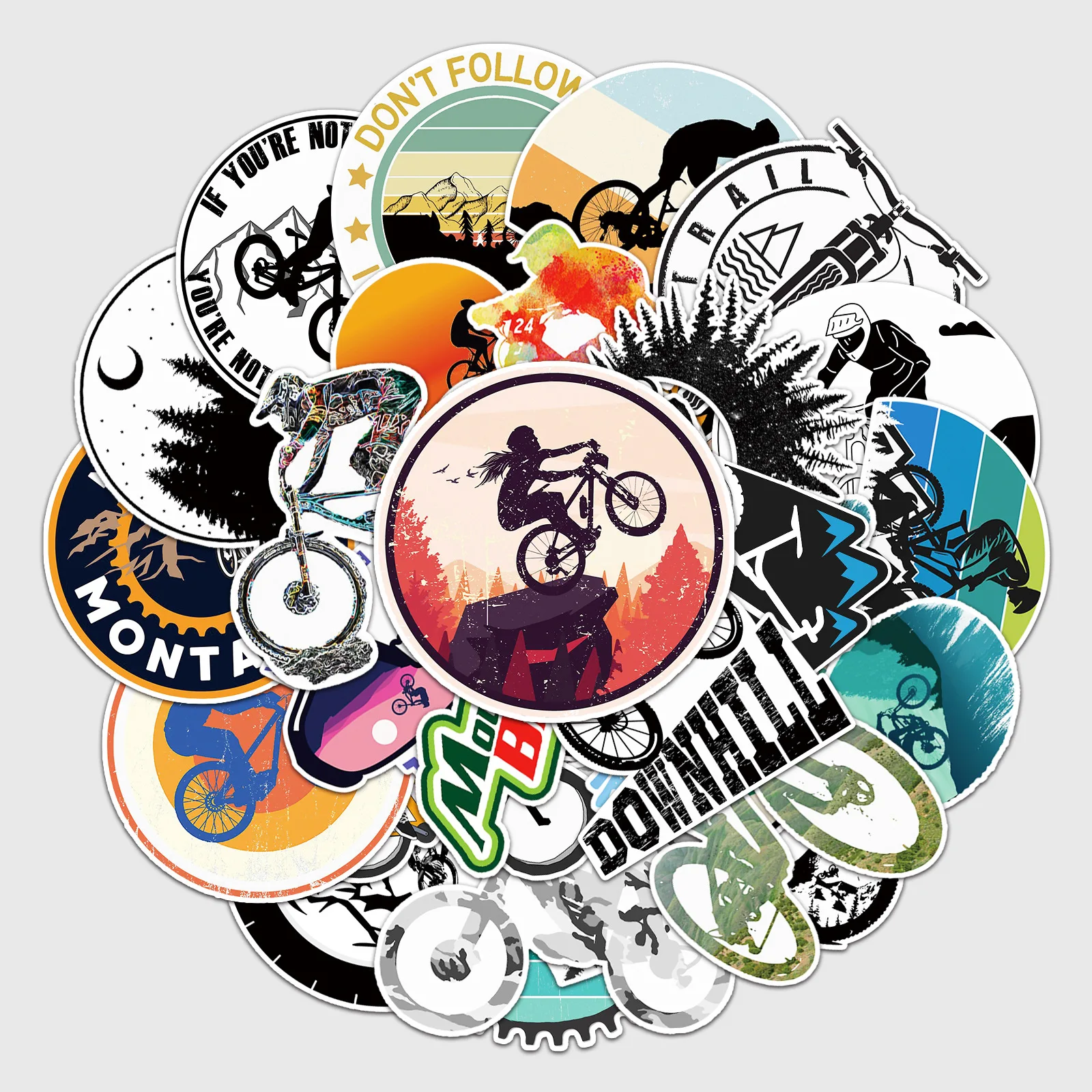 สติกเกอร์ลายการ์ตูนจักรยานเสือภูเขา 50 ชิ้น สติกเกอร์กราฟฟิตี้เท่ๆ กันน้ำ ของเล่น ของขวัญ สำหรับติดหมวกกันน็อค มอเตอร์ไซค์ กระเป๋าเดินทาง กีตาร์