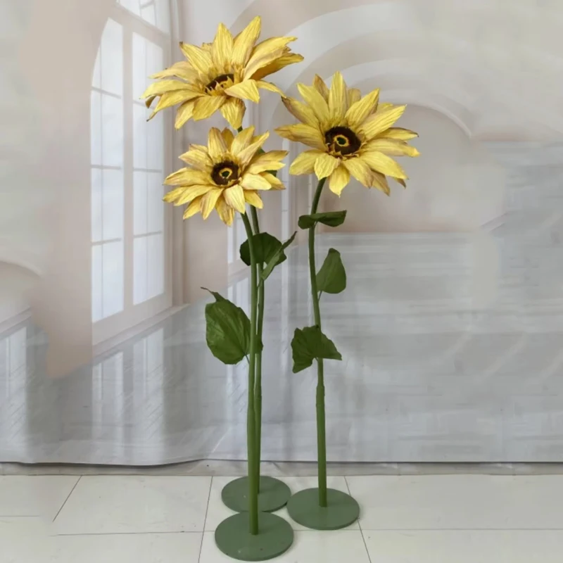 Artificial Paper Flower Sunflower Wedding Road Leads Flower Stand Event Party Backdrop Decoration Stage Window Layout Sunflower