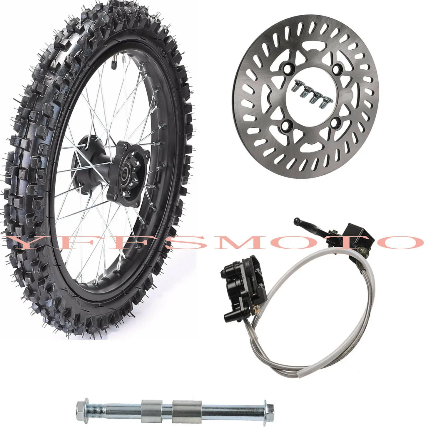 

60/100-14" Inch Front Wheel Rim Knobby Tyre PIT PRO Dirt Bike+Axle+Disc+Brake CRF70 90 110 TTR100 110 KLX65