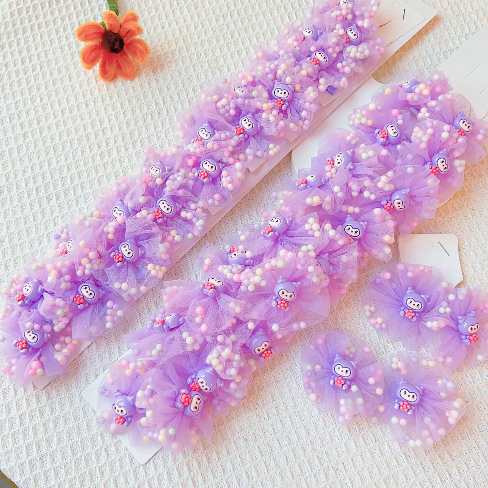 

Miniso фиолетовый цветок для волос, круглый милый бант, веревка на голову, галстук, резинки для хвоста, не травляющие волосы, Kulomi, детские аксессуары для волос