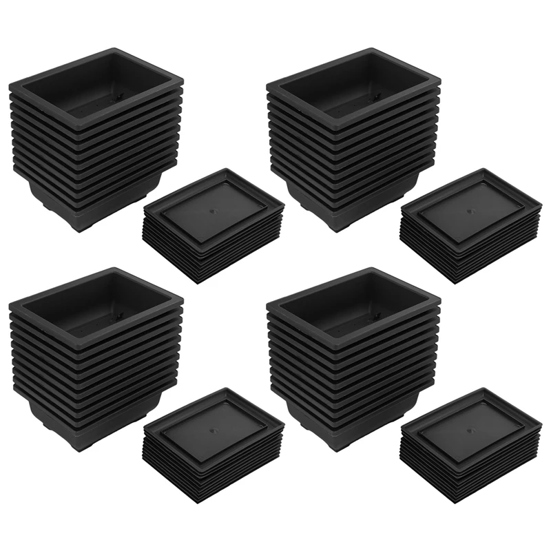 40 Packs Bonsai Training Pots With Tray Plastic Bonsai Plants Growing Pot For Garden Yard Living Room Balcony 16.5X12cm