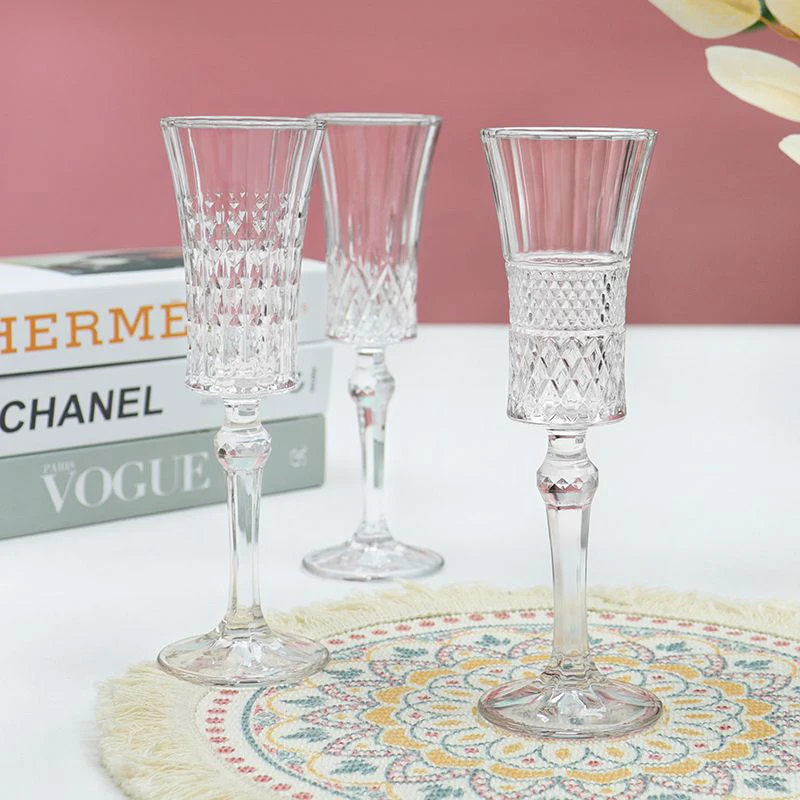 Cocktail Vintage Relief Champagne Transparent Glass Drinking Drinkware Wine Goblet Juice Lead-free Crystal Cup Luxury Glassware