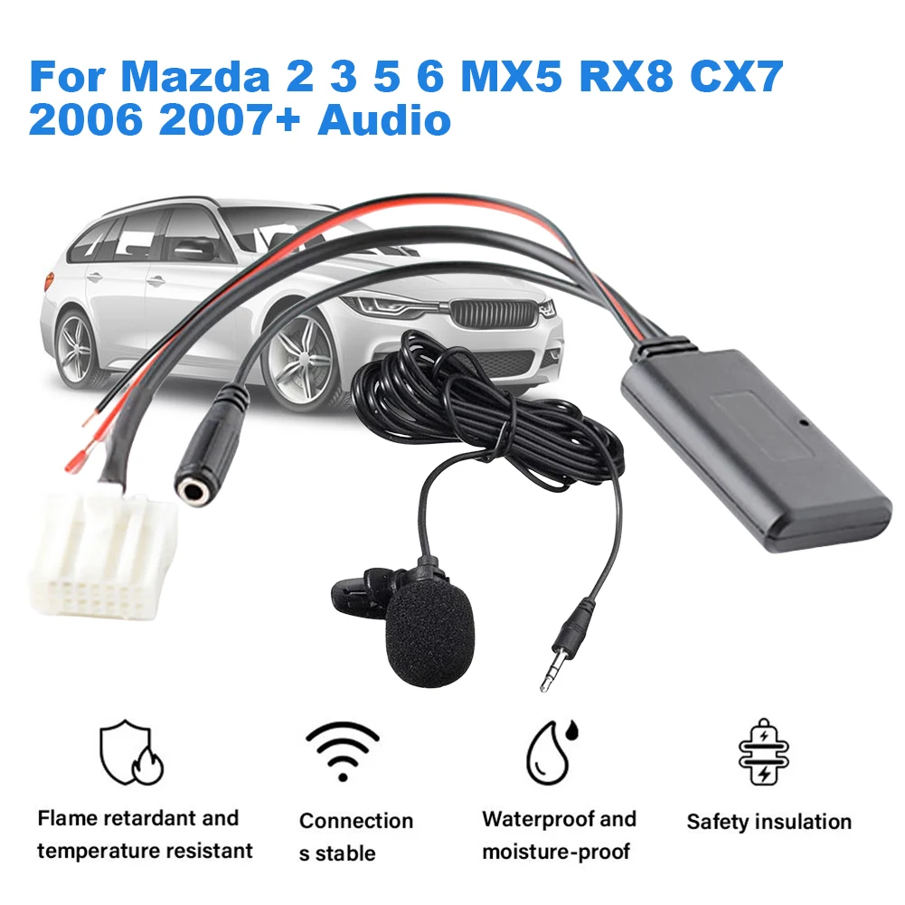 Car Bluetooth-Compatible AUX Adapter Wireless Radio Stereo with Microphone for Mazda 2 3 5 6 MX5 RX8 2006+
