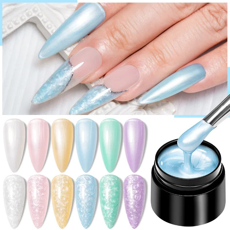 MEET ACROSS 8ml 3D Thread Shell Gel Nail Polish White Pearl Shell Texture Shiny Glitter Nail Art Gel Varnish Manicure For Nails