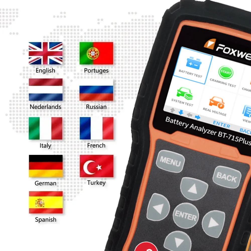 A + Foxwell BT715 Plus جهاز اختبار بطارية السيارة يدعم 12/24 فولت الفيضانات AGM EFB جل بطارية عمر البطارية محلل تحديث BT100