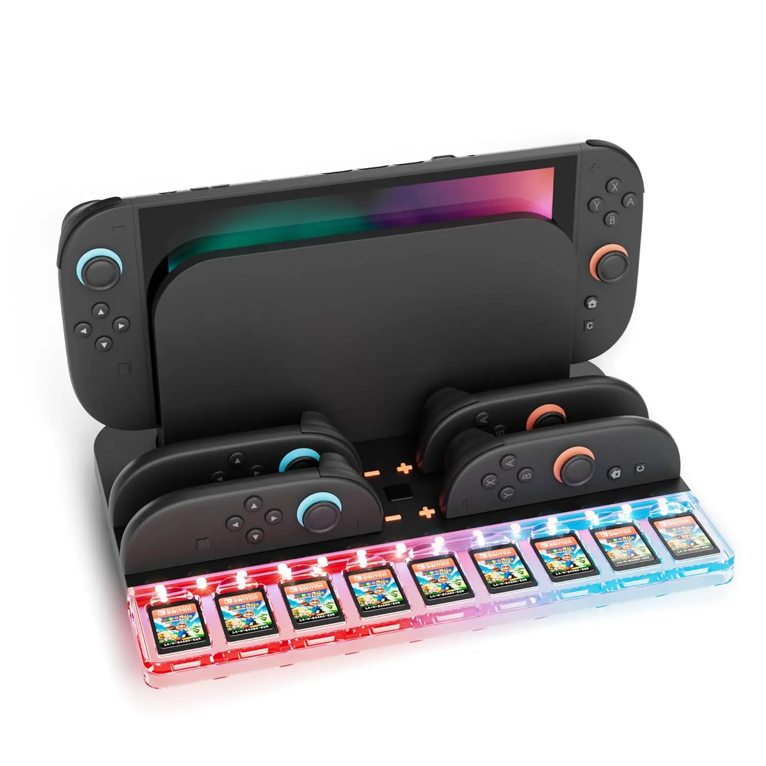 

Зарядная док-станция для Joycon Nintendo Switch 2, с 9 слотами для игровых карт, универсальный кабель USB-C для организации окружающего освещения