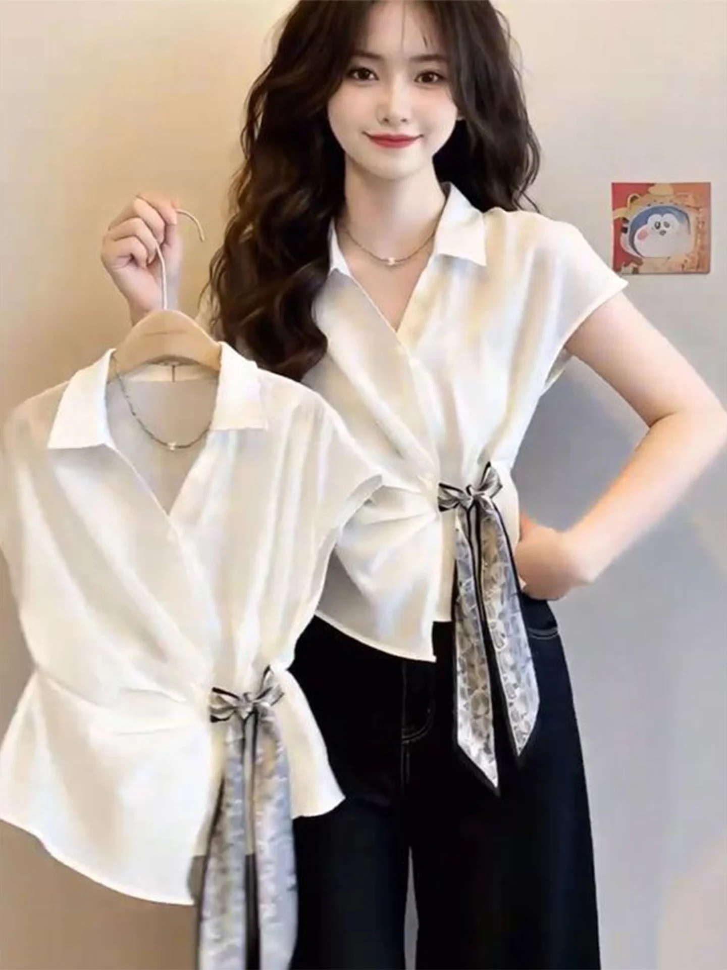 Elegant White Short Sleeve Shi - Corset Waist Cinch ulasan dan harga