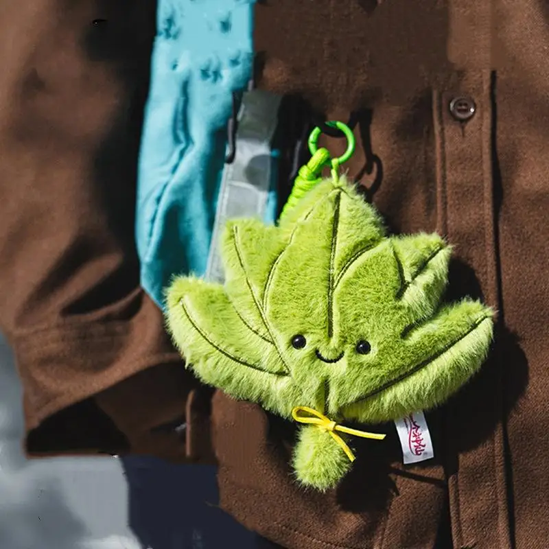 1Pc Green Pomelo Leaf Plush Pendant Car Keyring For Dispelling Bad Luck Home Bedroom Decoration Backpack Charms Birthday Gift