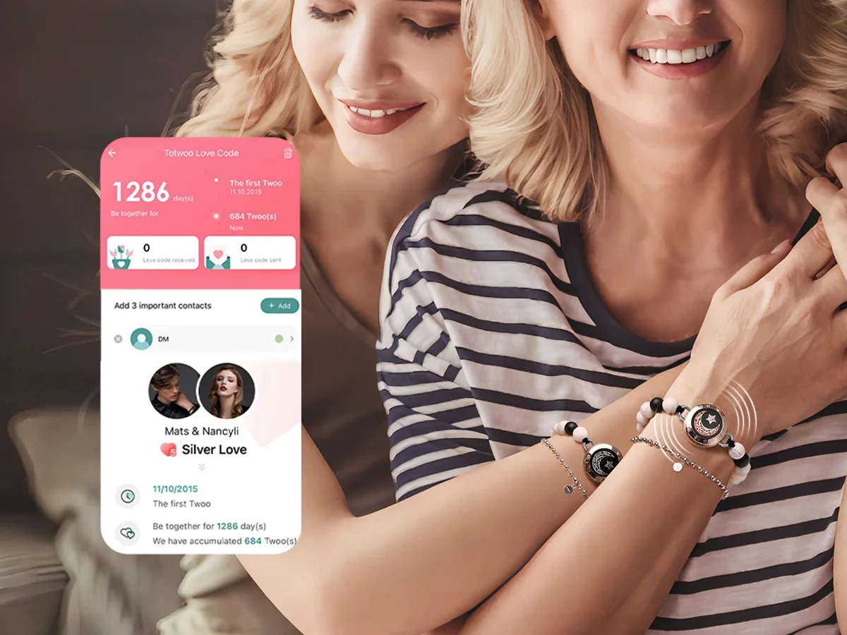 TOTWOO أساور لمسافات طويلة لصديقتك الاهتزاز وسوار مضيئة، هدايا لمسافات طويلة بلوتوث مجوهرات الاقتران الذكية