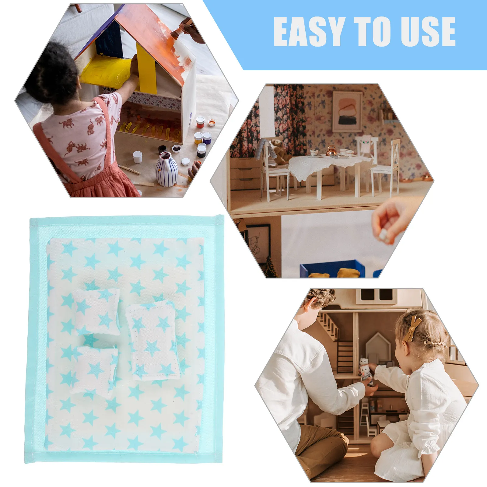 

1:12 Miniature Bedroom Bedding Set Realistic Soft Quilt Sheet Pillowcase Easy Clean Dollhouse Bedroom Accessories Decor