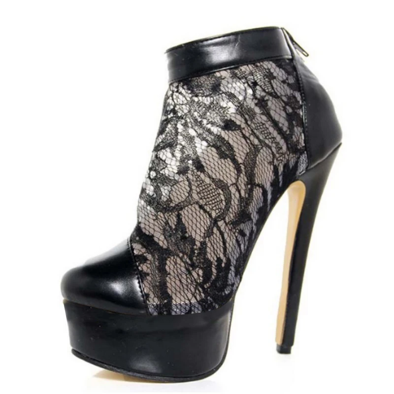 

SHOFOO Fashionable women's high heels. Black leather mesh shoes. About 15 cm heel height. Round toe high top shoes. Summer shoes