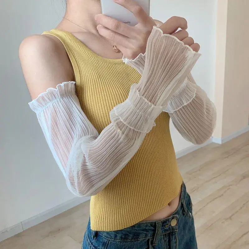 Womens Lace Arm Sleeves UV Protection Mesh Gloves Breathable Thin Sun Cover for Driving and Outdoor Activities