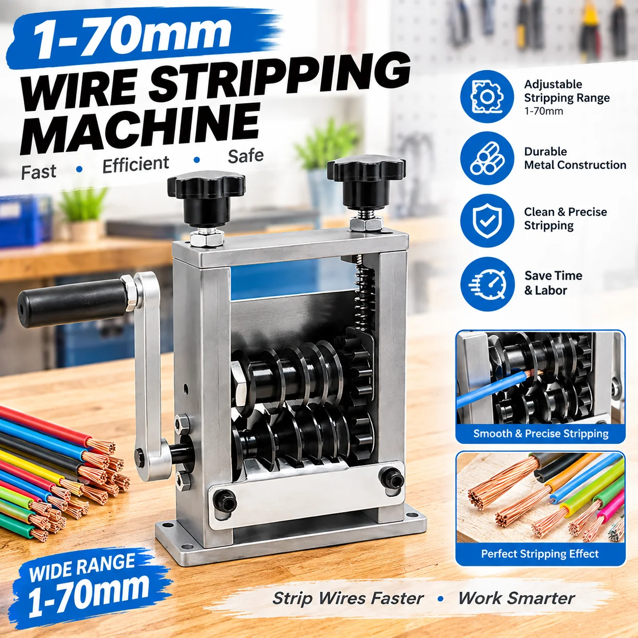1-70MM Porous Wire Stripping Machine Manual Automatic Scrap Wire Copper Cable Wire Stripper High Efficiency Wire Peeling Machine