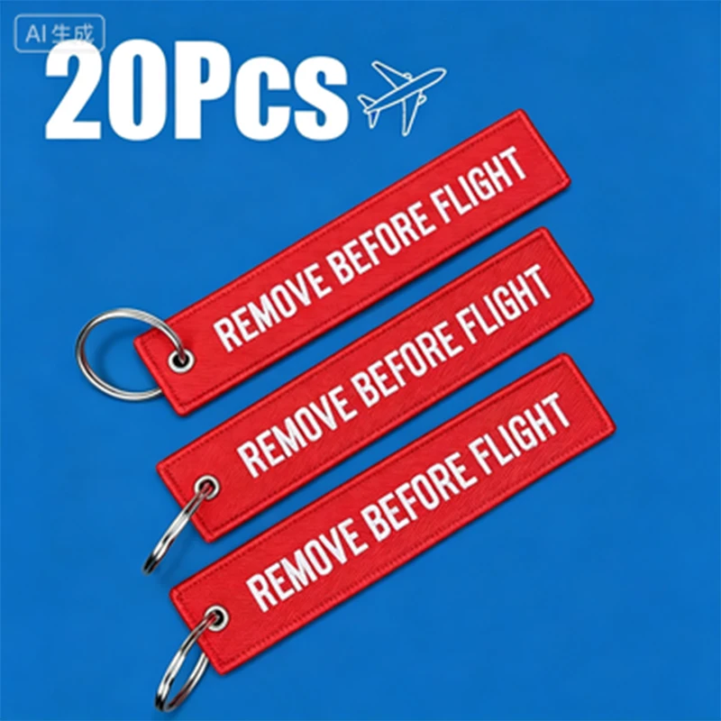 20Pcs Red Remove Before Flight Keychain Tag Durable Woven Accessory for Keys