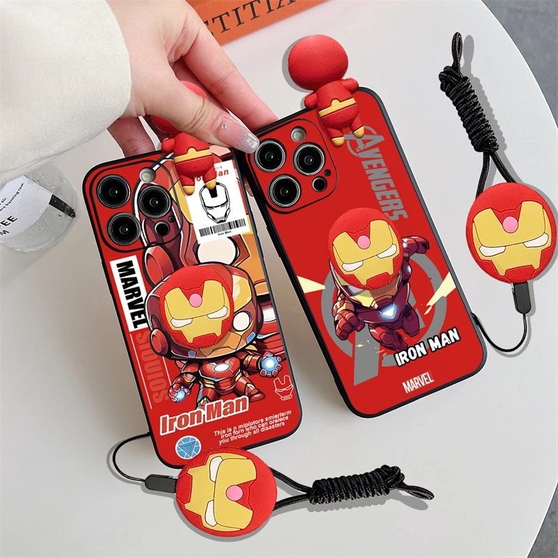 Funda de teléfono con soporte de Spider Man Marvel de dibujos animados en 3D para Motorola Moto E7 E20 E30 E40 E22 E22S E32 E7i E22i cubierta de cuerda con correa de juguete