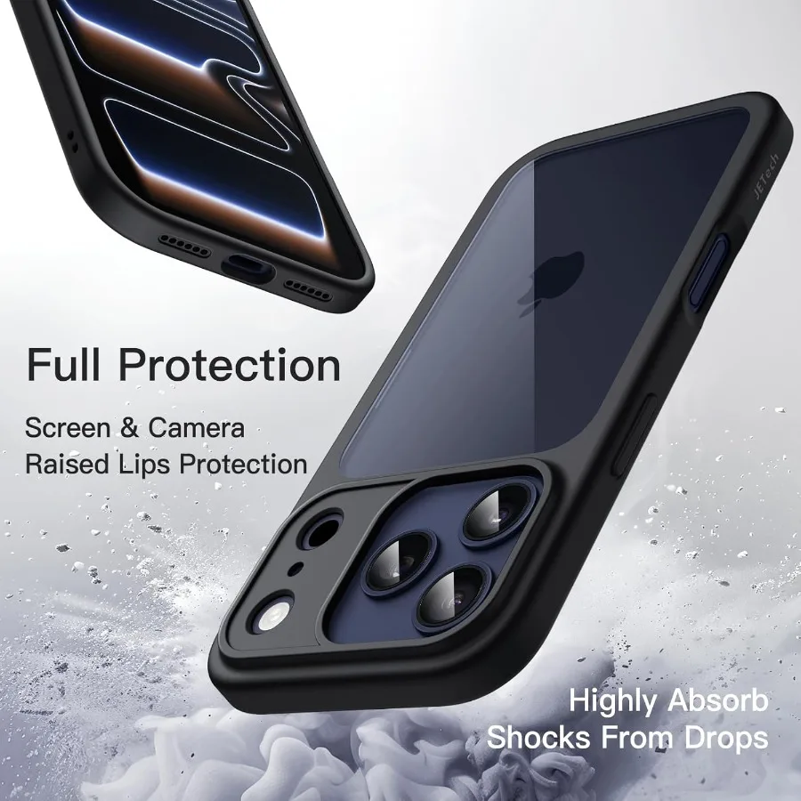 حافظة لهاتف آيفون 17 برو ماكس، غطاء ممتص للصدمات مقاس 6.9 بوصة مع إطار من مادة البولي يوريثان غير اللامعة بلون سادة وظهر شفاف مضاد للخدش #4