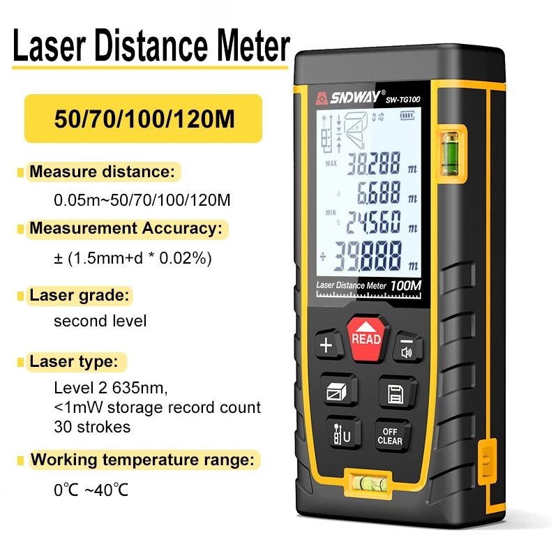 Laser Distance Meter 50/70/100/120M Digital Tape Measure Precision Rangefinder With Distance/Area/Volume/Self-calibration Tool