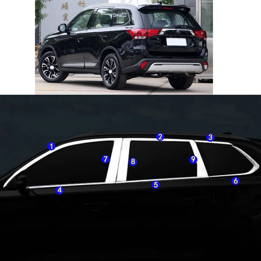 For Mitsubishi Outlander 2013 2014 2015 2016 2017 2018 2019 2020  2021 Sticker Garnish Pillar Window Strip Trim Frame Hoods