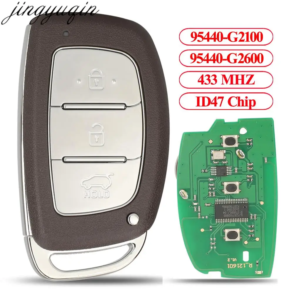 

Jingyuqin 95440-G2100 95440-G2600 Remote Smart Car Key Alarm 433MHZ ID47 For Hyundai Ioniq 2019 3 Button Keyless Entry Fob