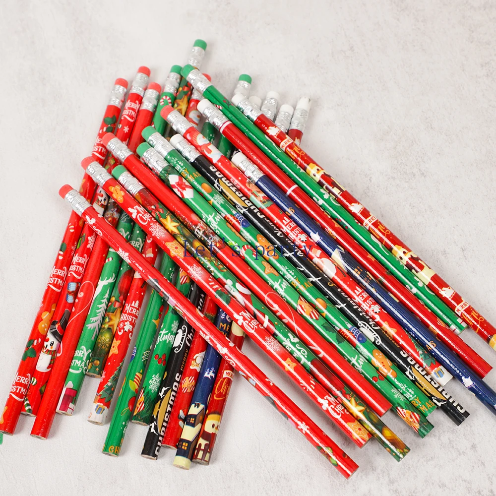 24Pcs Cartoon Christmas Santa Claus HB Writing Painting Pencils for Kids Christmas Theme Party Favors New Year Stationery Gift