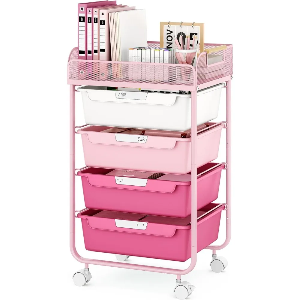 

Rolling Cart with 4 Drawers,4 Tiers Rolling Utility Craft Cart,Rolling Storage Drawer Cart with Mesh Top,Storage Cart with