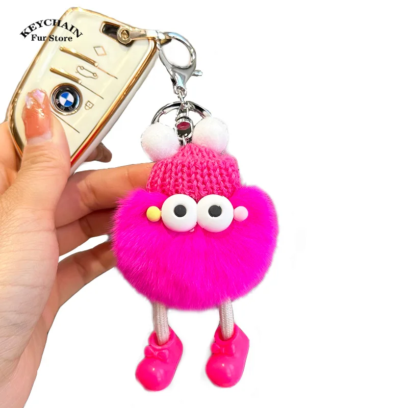 Korean Cute Keychains Rabbit Fur Key Chain Legged Briquettes Keychain Briqute Pendant Cartoon Plush Keyring Lanyard Plush Toys