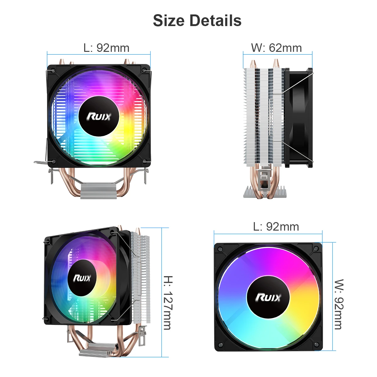 Ruix X2000 空気 CPU クーラー 2 ヒートパイプラジエーター冷却 RainbowRGB 3PIN ファン静音 Ventilador インテル 115X 1200 1700 AM4 AM5 AMD