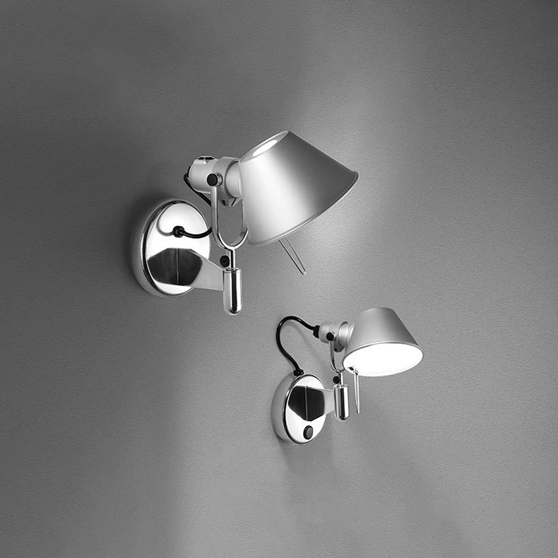 Long Arm Wall Lamp Silver Black Metal E27 Bulb Switch