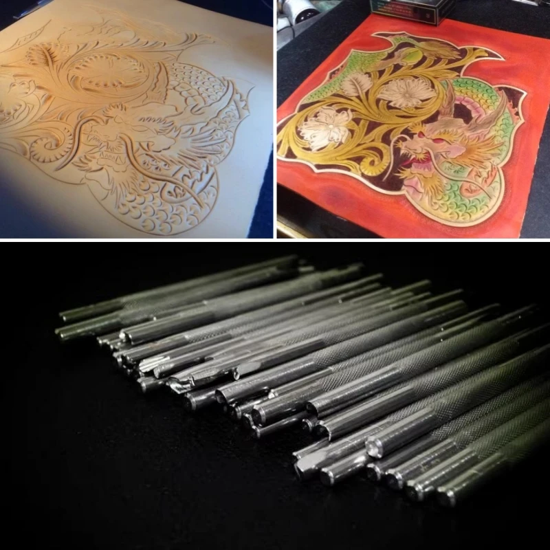 

6pcs/set Stainless Steel Leather Scales Press Pattern Tool DIY Leather Craft Backpack Three-dimensional Pattern Printing Tool