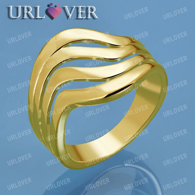 

URLOVER 18K Gold Wavy Line Rings For Women 925 Sterling Silver Ring Party Wedding Fashion Fine Jewelry Luxury Birthday Gift