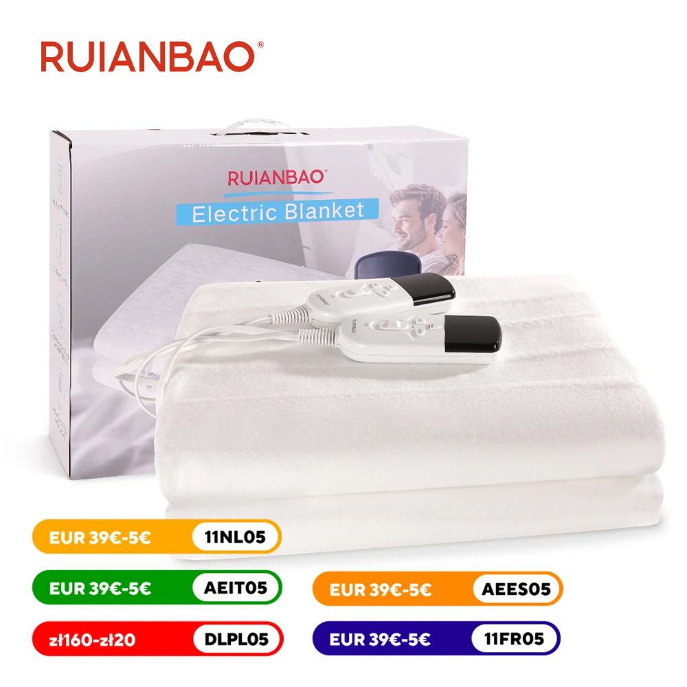 RUIANBAO Electric Blanket, White Blanket with 3 Heat Settings, Removable Controller, Superior Comfort Polyester (160 x 140)