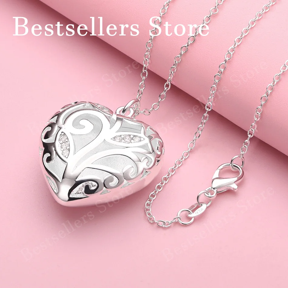 925 sterling silver 16-30 inch exquisite heart-shaped pattern pendant necklace for women's wedding jewelry accessories