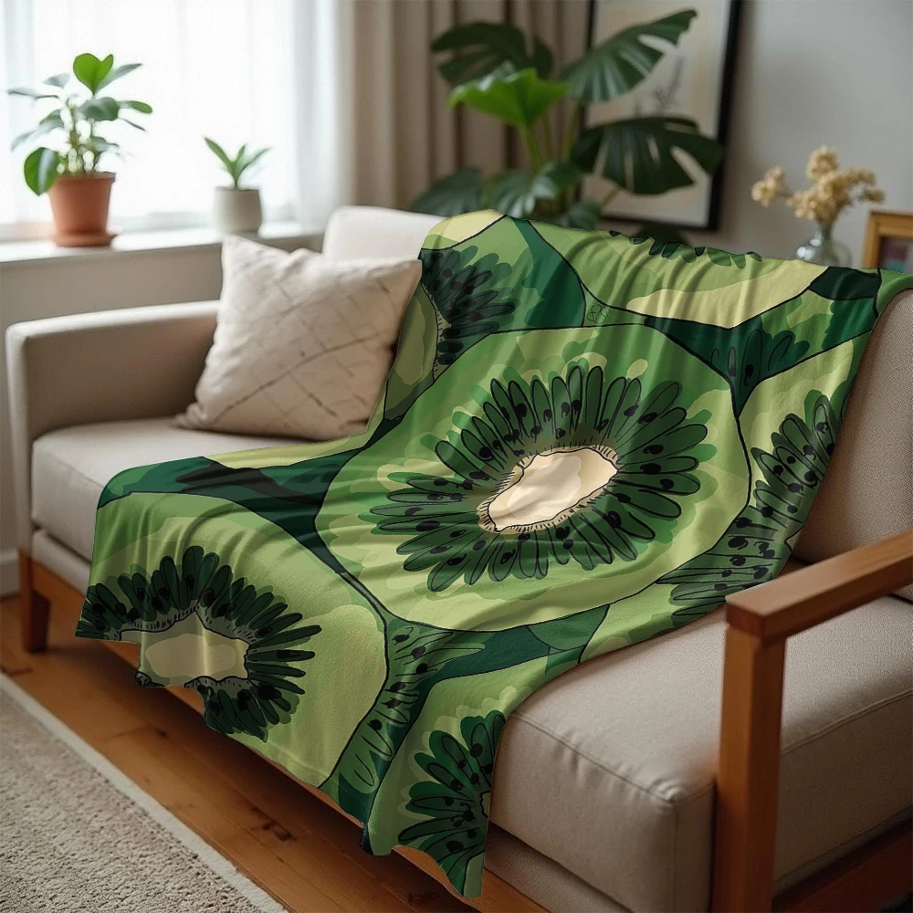 Kiwi Slices Cartoon Anime Print Flannel Blanket Soft Warm Throw for Kids Bedroom Sofa Bed Christmas Office Car