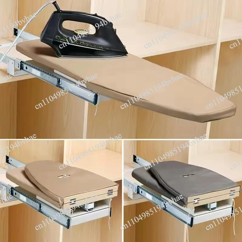 Built-in Hidden Damping Ironing Rack Telescopic Push-pull Rotating Folding Ironing Board For Wardrobe Cloakroom Clothes Storage