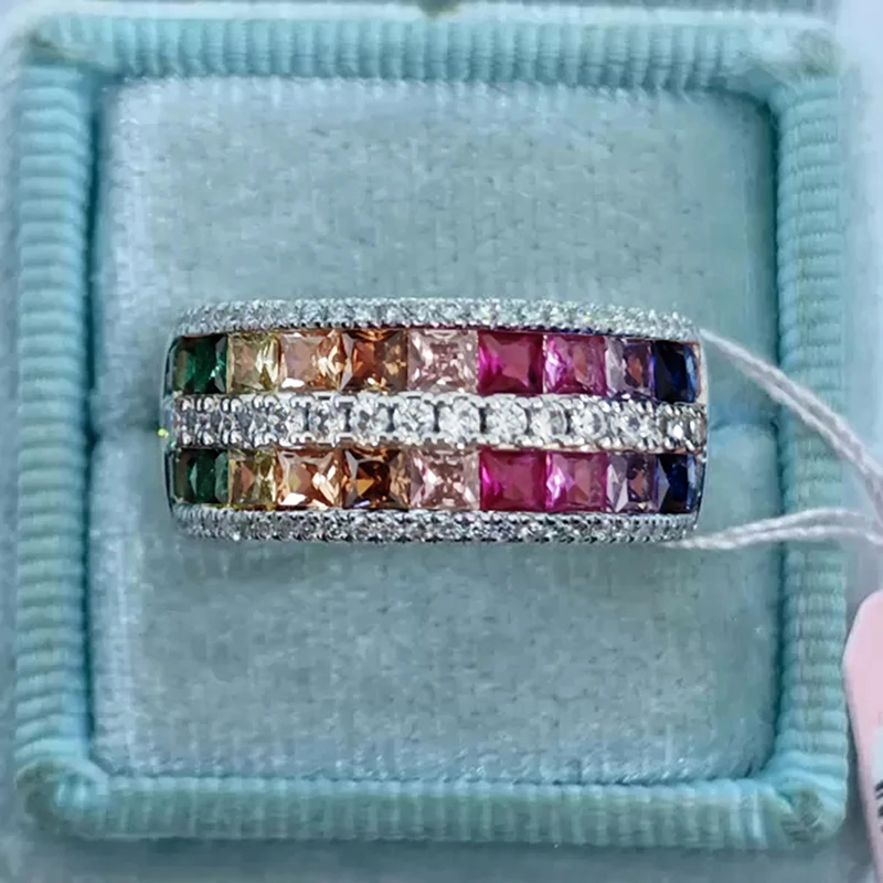 Huitan Regenbogen Farbe Zirkonia Ringe Frauen für Verlobung Hochzeit Party Funkelnden Bunten Weiblichen Ringe Modische Schmuck