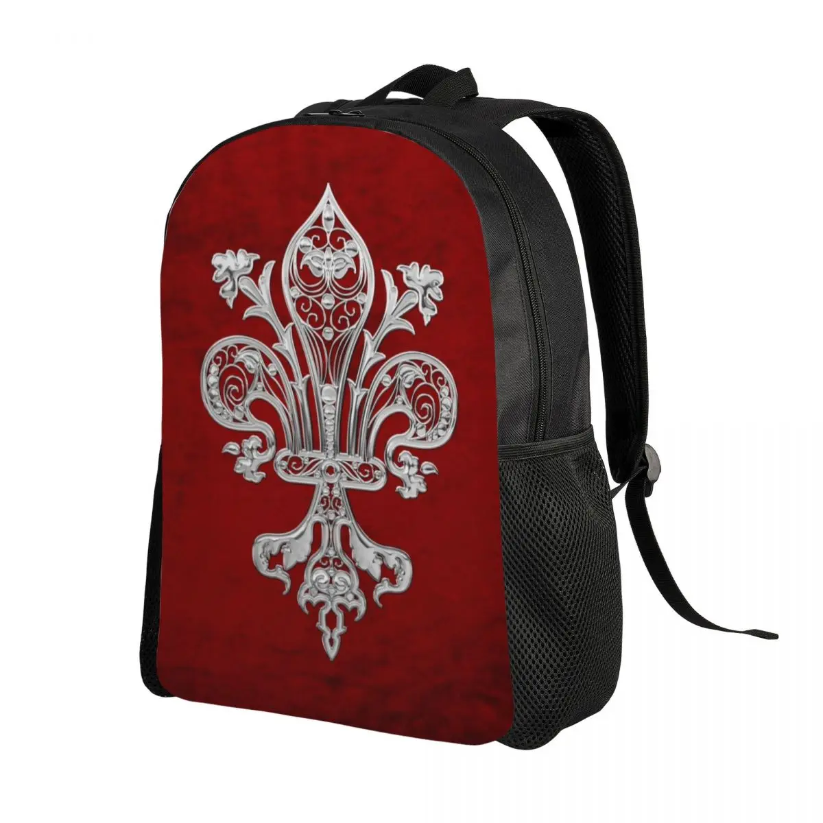 Personal isierte silberne filigrane Fleur de Lis Rucksäcke Männer Frauen grundlegende Bücher tasche für Schule College Lilie Blume Fleur-de-Lys Taschen