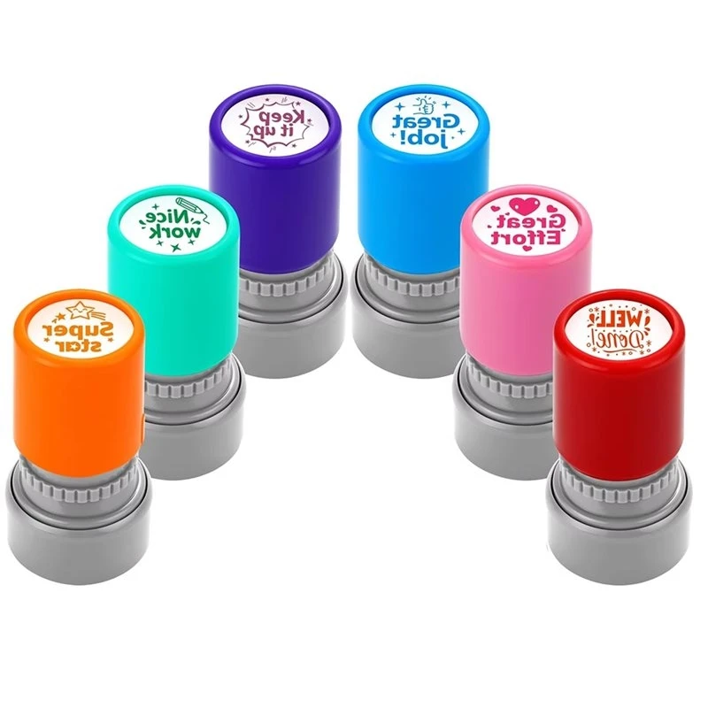 A26I-Ink Rubber Seal For Grading Homework And Exams- Classroom Teacher Seal Set(6Pcs) With Great Job Stamp