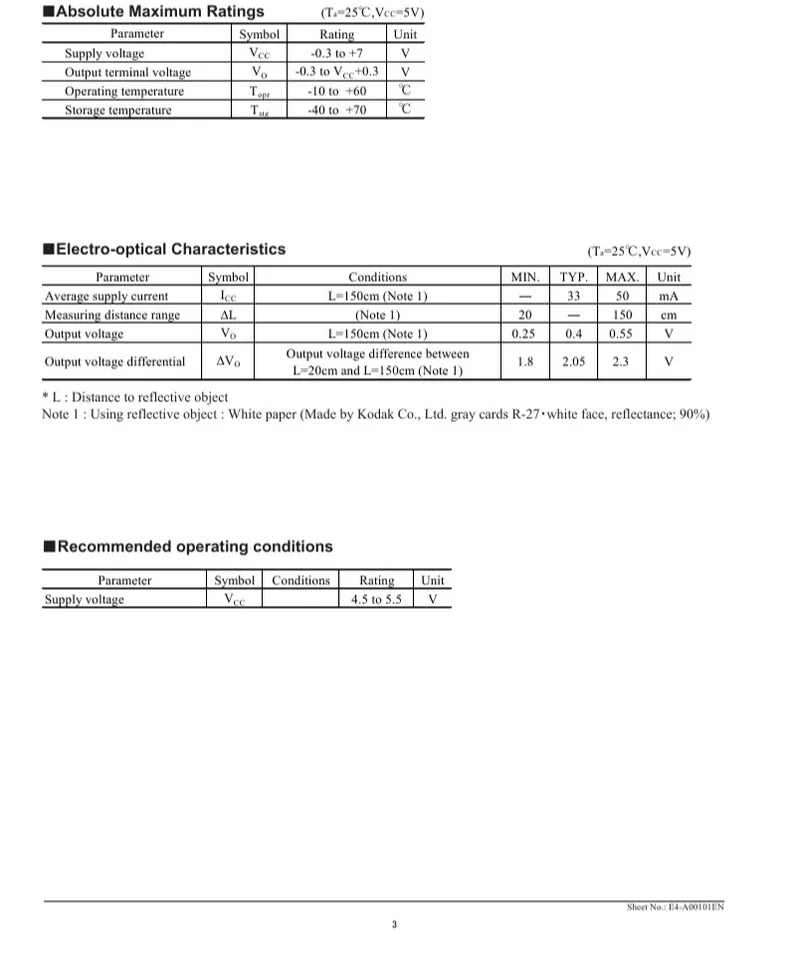 Ranging sensor GP2Y0A02YK0F 20-150cm distance