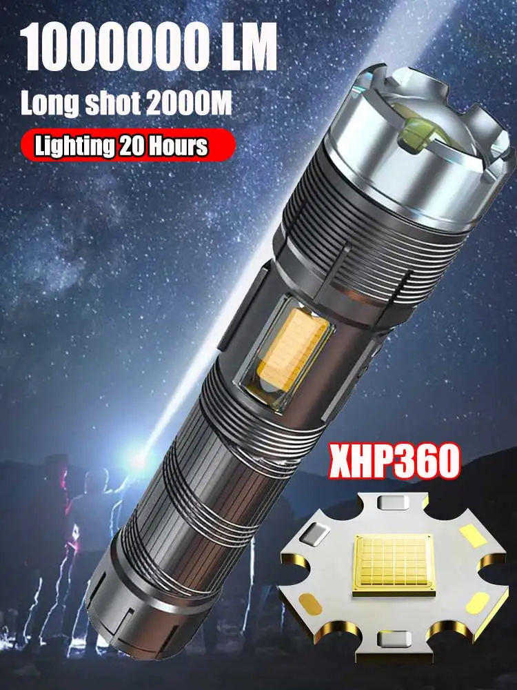 2024 Brightest XHP360 Led Flashlight Rechargeable Torch Usb Powerful Tactical Flash Light Hunting Lantern Waterproof Hand Lamp