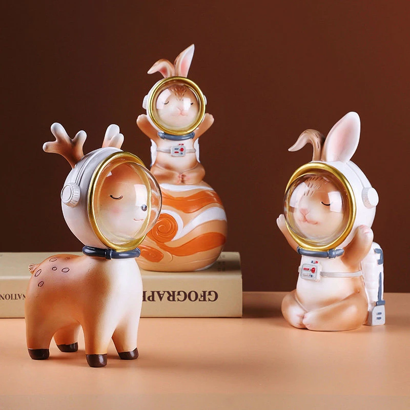 Modern Animal Rabbit Planet Spaceman Resin Ornaments Home Livingroom Table Sculpture Crafts Study Room Desktop Figurines Decor