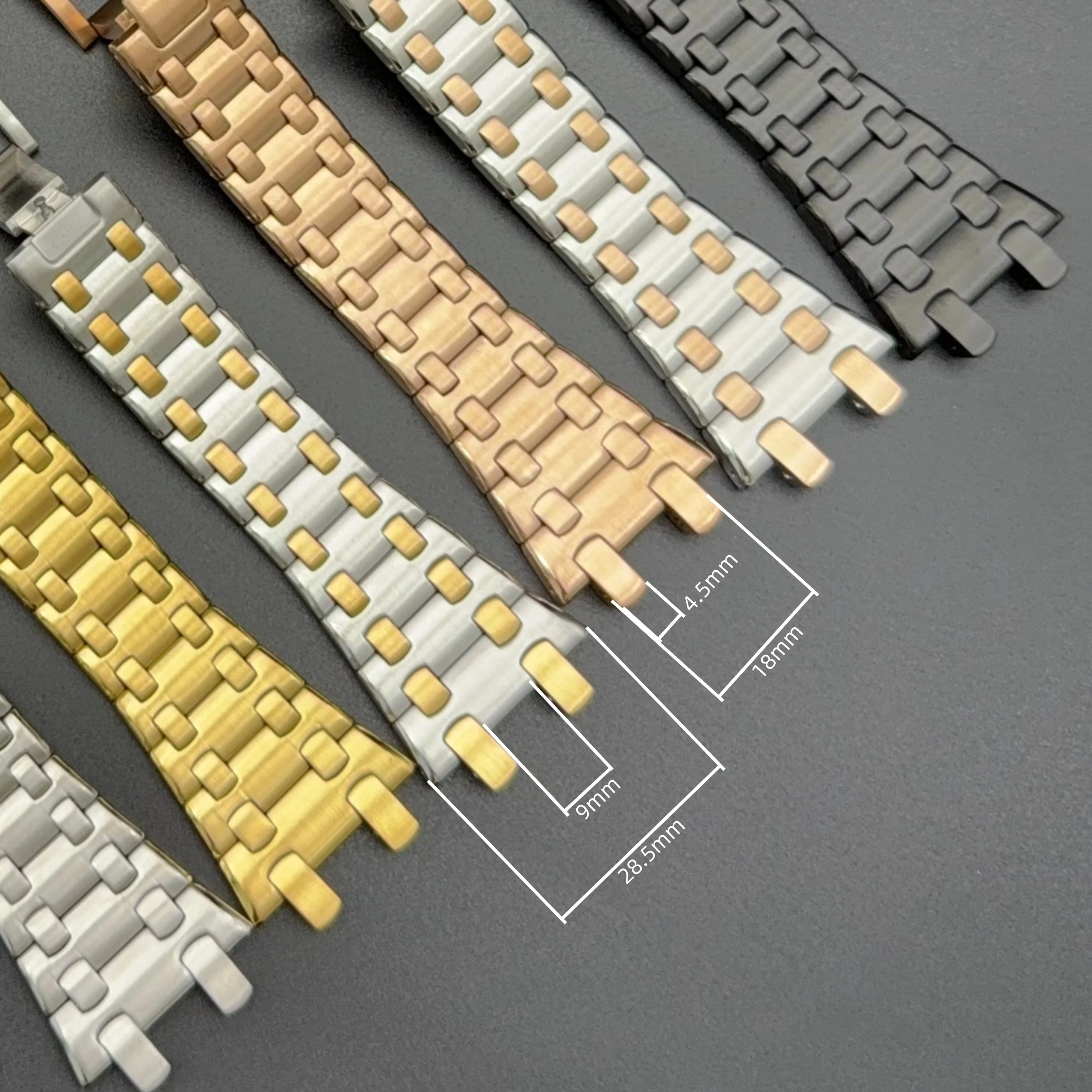 لساعة Ap Royal Oak Offshore قطر 42 مللي متر حزام ساعة من الفولاذ المقاوم للصدأ الصلب 28.5 مللي متر مقعر محدب 15710 26470 أشرطة الساعات