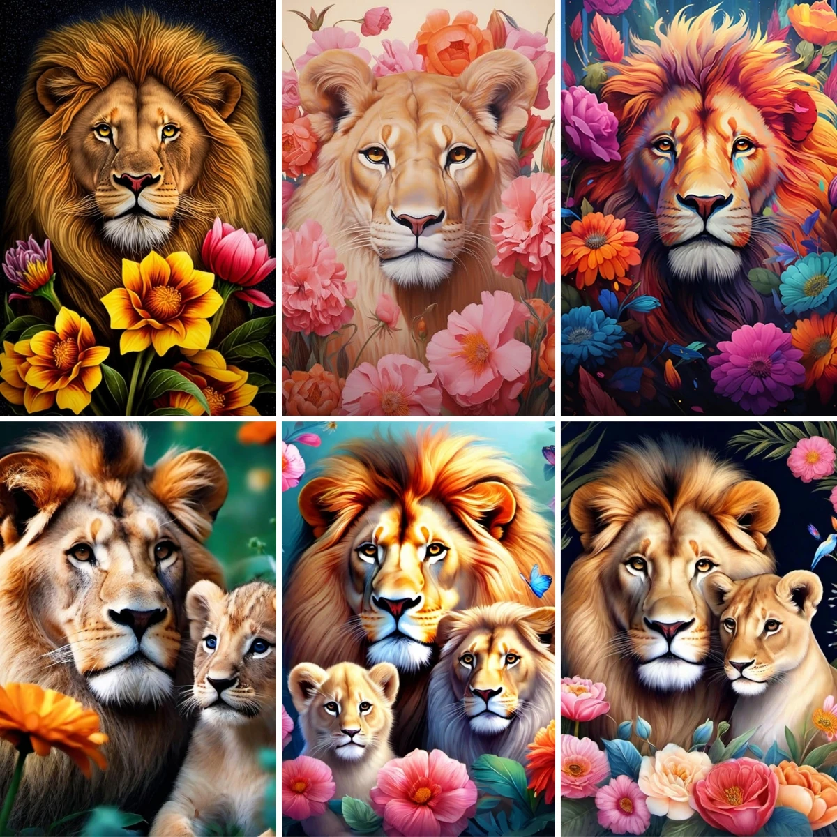 

Elegant Lion in Floral Jungle Diamond Painting New Full Round/Square DIY Embroidery Cross Stitch Nursery Animal Lover Decor