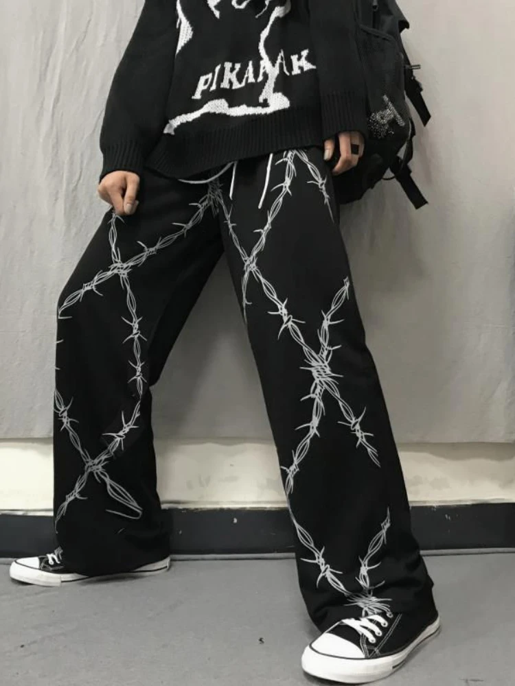 

Harajuku Streetwear Grunge Wide Leg Pants Women Oversize Hippie Pattern Trousers Female Joggers Sweatpants Baggy Retro