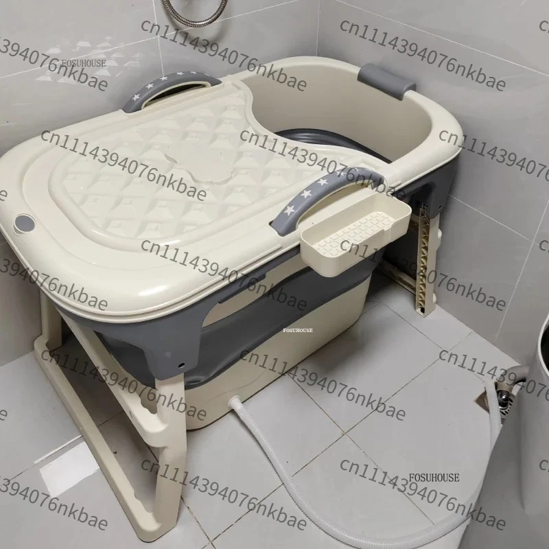 Foldable Portable Plastic Adult Bathtub, Nordic Multifunctional Full Body Soaking Tub for Home Bathroom